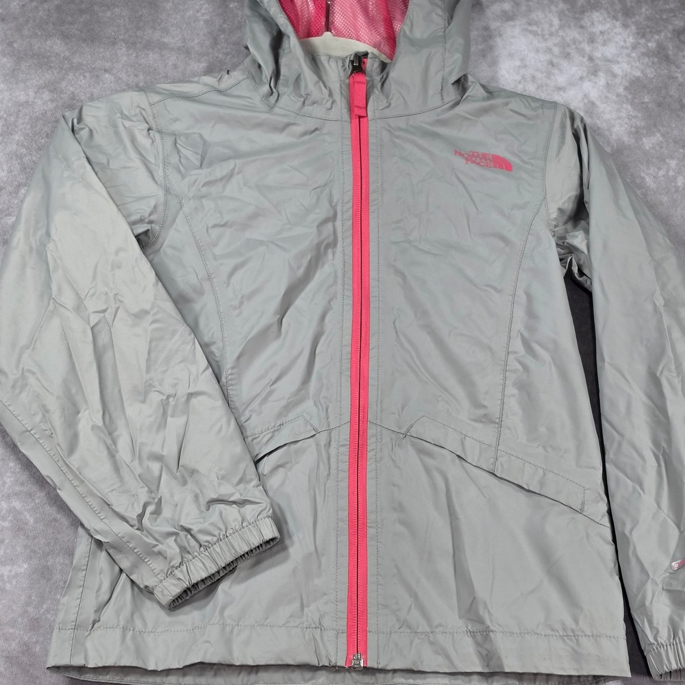 The North Face Rain Jacket Kids L Grey Excellent DryVent Hooded Full Zip Pockets